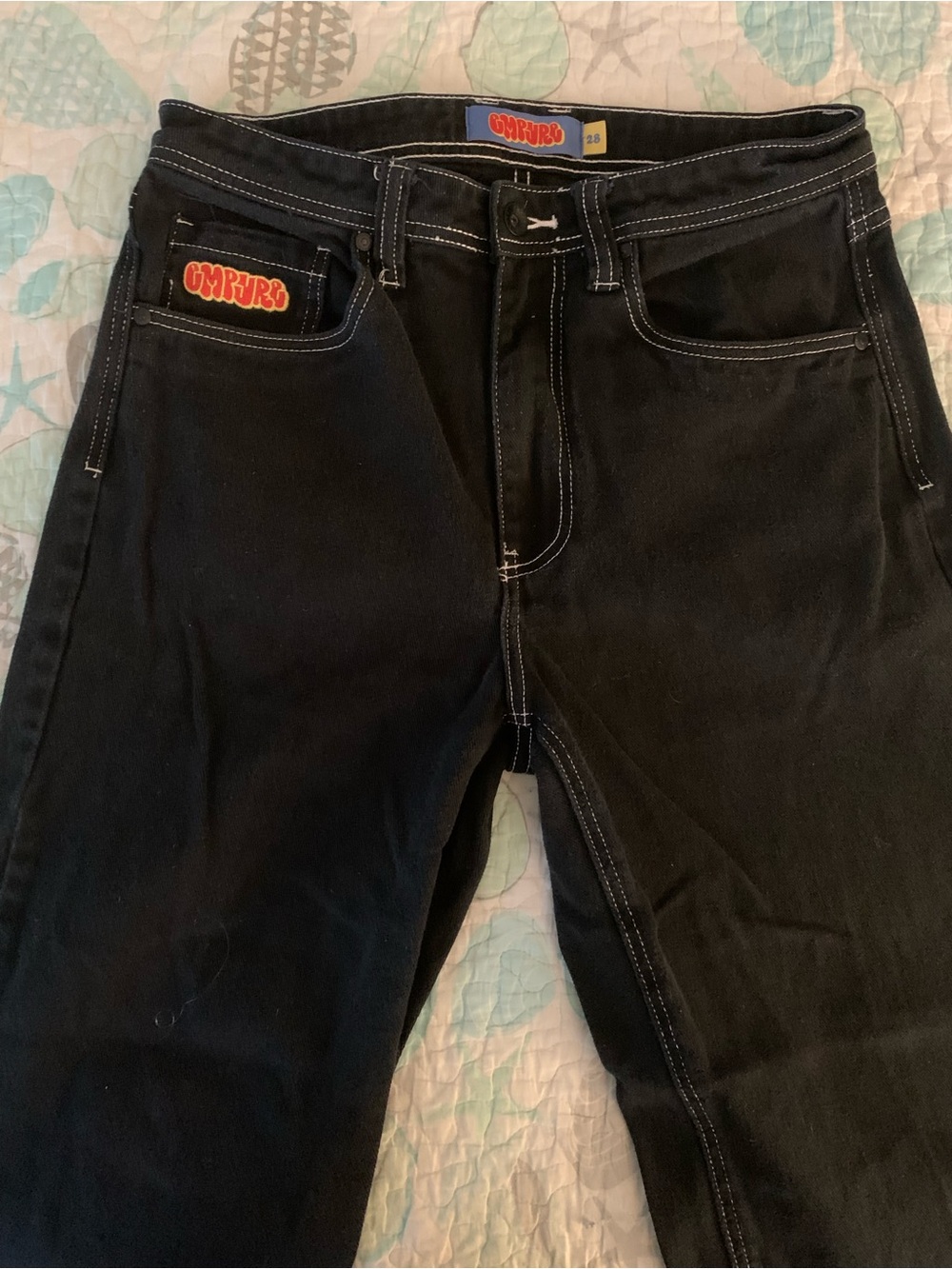 Empyre Black Straight Men's Jeans with Contrast Stitching